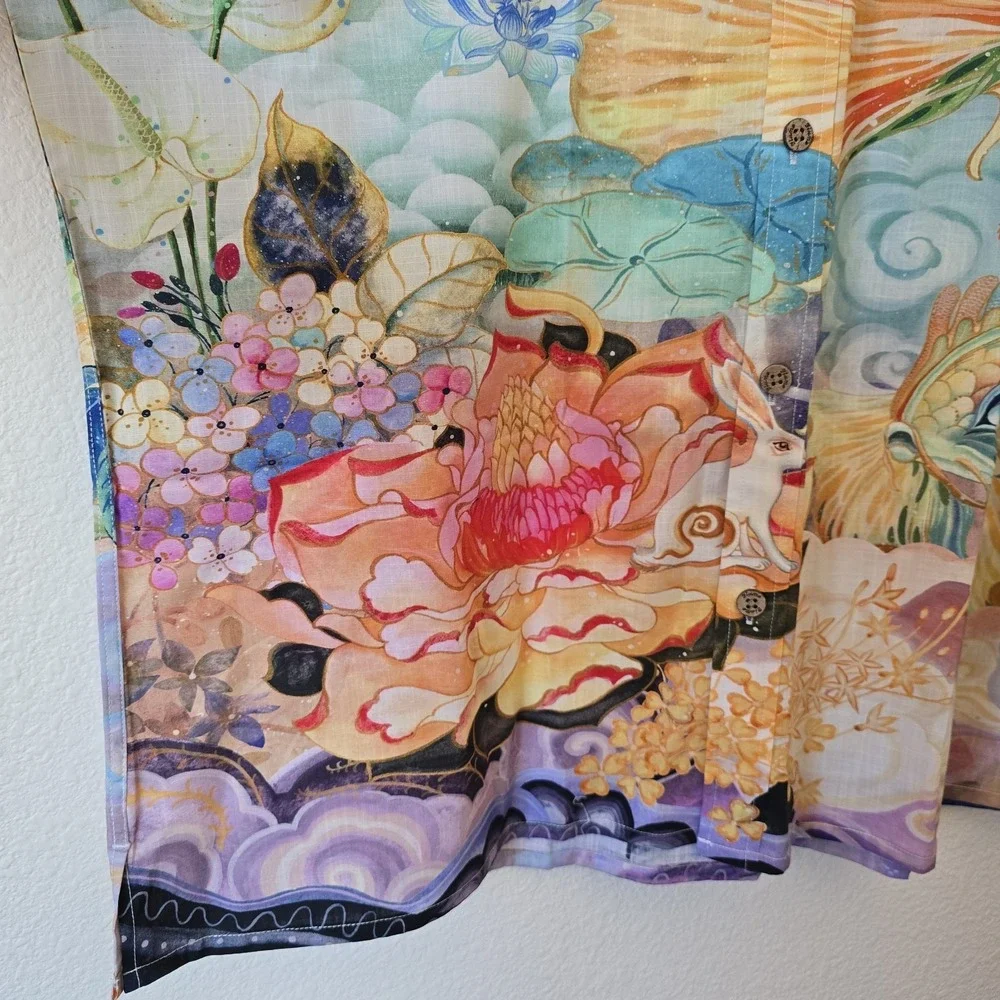 NWT Yiume Hawaiian Shirt Men's XL Colorful Koi Novelty Quirky Art Japan Tropical - Picture 6 of 12